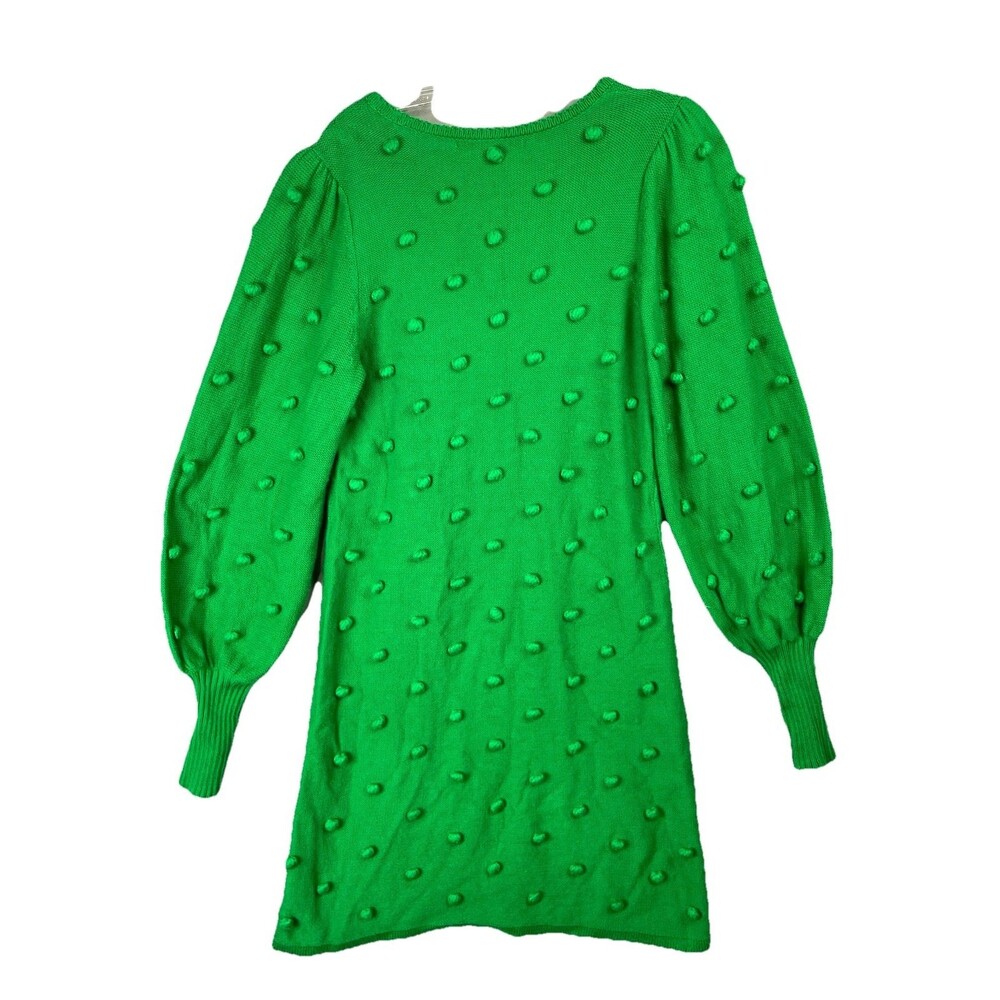 Lilly Pulitzer Women Small Sweater Kippa Dress Green Knit Pom Pom Puff Sleeve - Picture 7 of 7